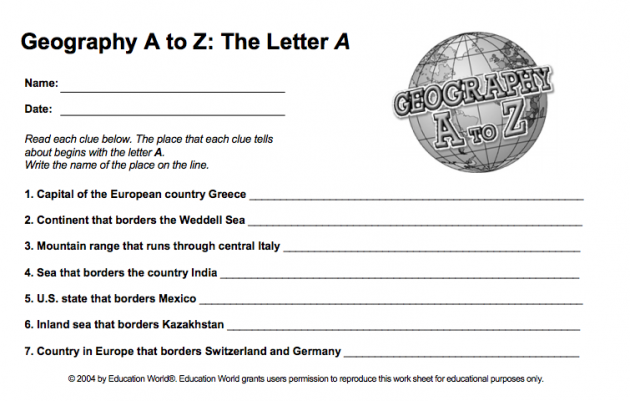 Geography A To Z â Free Printable Worksheets